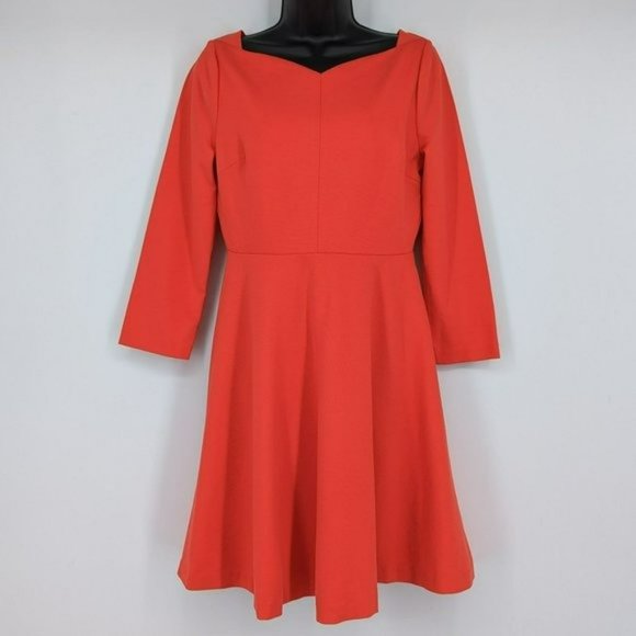Kate Spade Fit & Flare Dress 6 Red 3/4 Sleeve Sweetheart Neck Stretch Ponte Knit - Picture 1 of 12